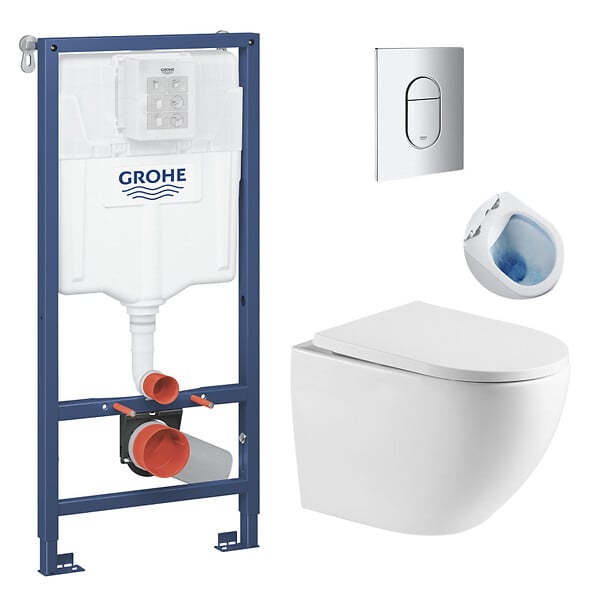 GROHE - Grohe Pack WC Bâti-support + WC sans bride SAT Fusion + Abattant softclose + Plaque Chrome - large