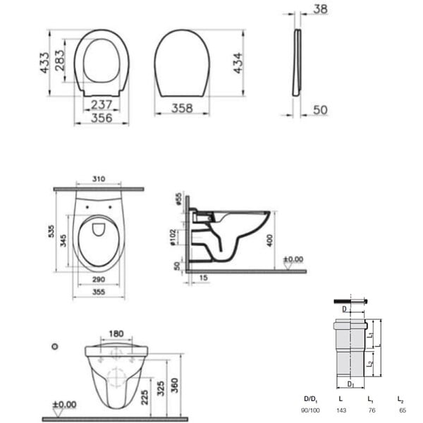 VILLEROY & BOCH - ViConnect Pro S Pack WC bâti support Villeroy & Boch + WC sans bride Vitra + abattant SoftClose + plaque (VCNNORMUSRS2CH) - large