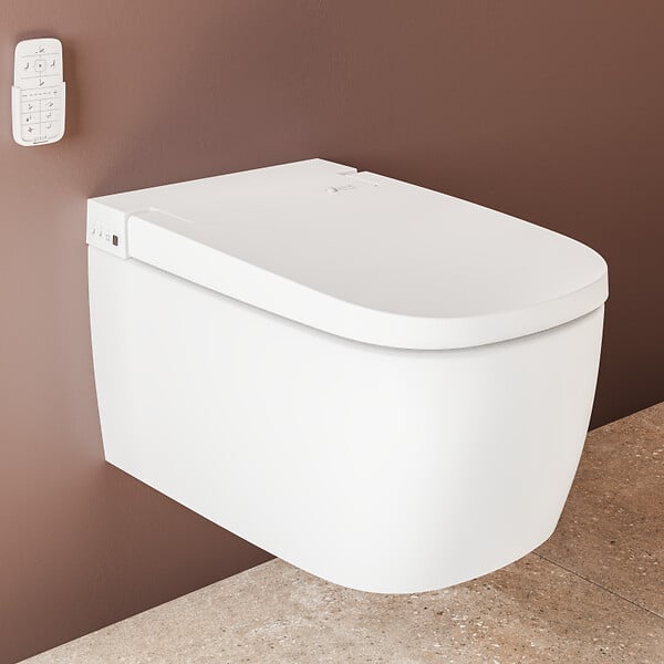 VITRA - Vitra  V-Care Comfort WC lavant suspendu sans bride avec commandes à distance + fonctions personnalisables, blanc (5674B0403-6194) - large