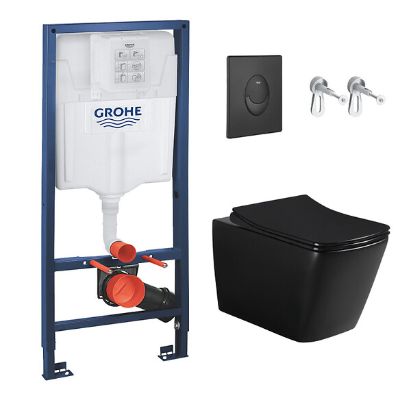 GROHE - Grohe Pack WC Bâti-support Rapid SL + WC Square Infinitio sans bride noir mat + Abattant softclose + Plaque noire mat - large