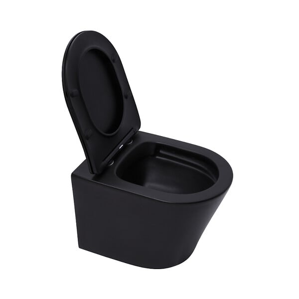 SWISS AQUA TECHNOLOGIES - WC suspendu Infinitio noir mat sans bride et fixations invisibles + abattant frein de chute (BlackInfinitio) - large