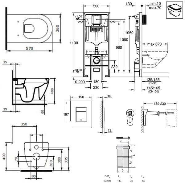 GROHE - Grohe Pack WC Bâti-support Rapid SL + WC sans bride LIVEA Bello + Abattant softclose + Plaque Chrome (RapidSL-Bello-1) - large