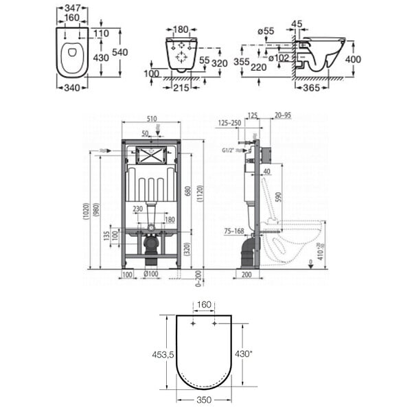 SWISS AQUA TECHNOLOGIES - Pack WC bâti-support autoportant + WC suspendu sans bride avec abattant SoftClose + gun metal mat (STROGAWR09-U) - large