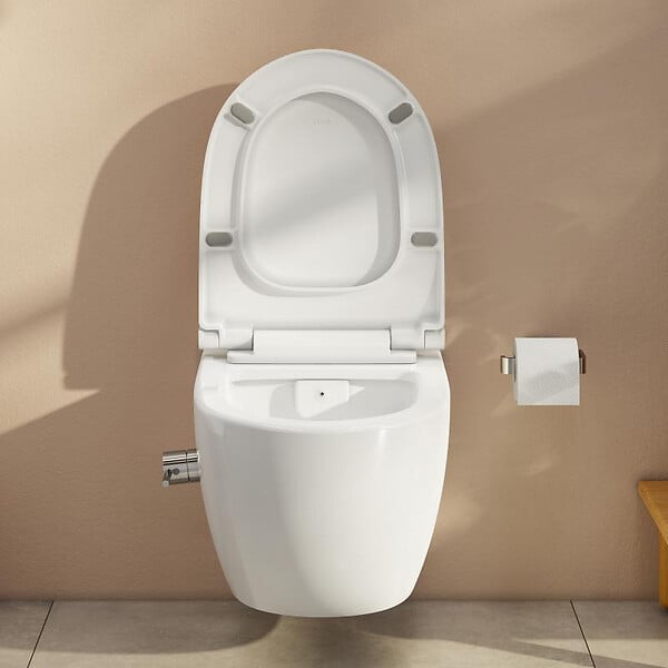 SWISS AQUA TECHNOLOGIES - Swiss Aqua Technologies Pack WC Bâti-support Rapid SL + WC sans bride avec fonction bidet thermostatique + Plaque chrome - large