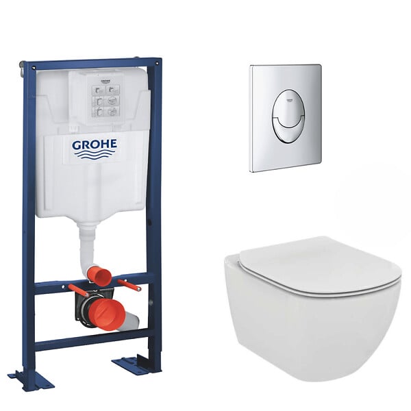 GROHE - Rapid SL Bâti Support autoportant, cuvette Ideal Standard Tesi Aquablade avec abattant frein de chute (AutoportantTesi2) - large