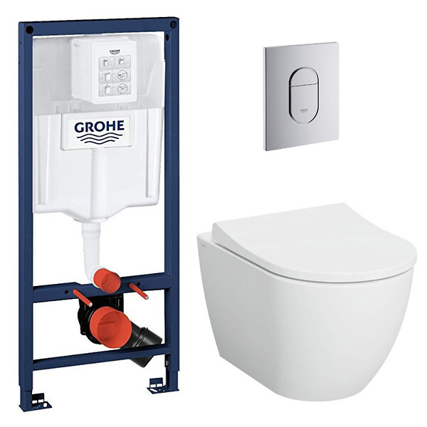 GROHE - Grohe Pack Rapid sl+ plaque arena chrome+ Fixations murales + set d'isolation phonique + cuvette suspendue (ArenaS60) - large