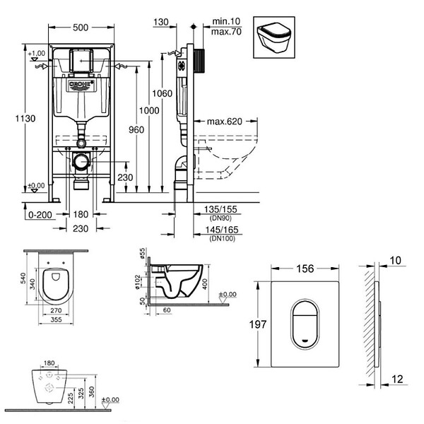 GROHE - Grohe Pack Rapid sl+ plaque arena chrome+ Fixations murales + set d'isolation phonique + cuvette suspendue (ArenaS60) - large