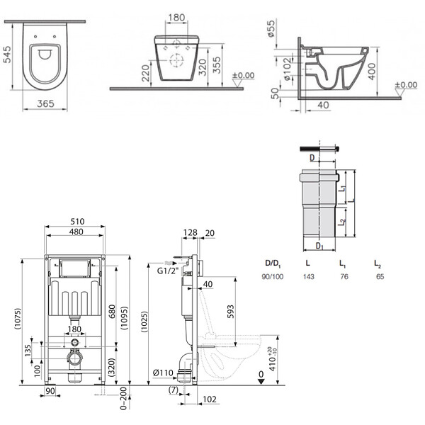 VILLEROY & BOCH - Pack WC bâti-support Villeroy & Boch + Cuvette Vitra S50 + Abattant softclose + Plaque blanche (ViConnectS50-2) - large