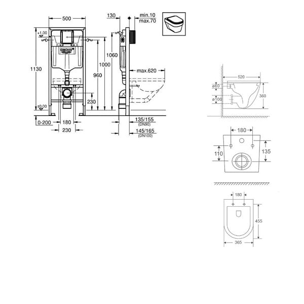 GROHE - Pack WC Bâti-support RapidSL + WC suspendu + Plaque Noir mat + Set de montage (RAPIDSL-FUSIONTQ-KF0-SABO) - large