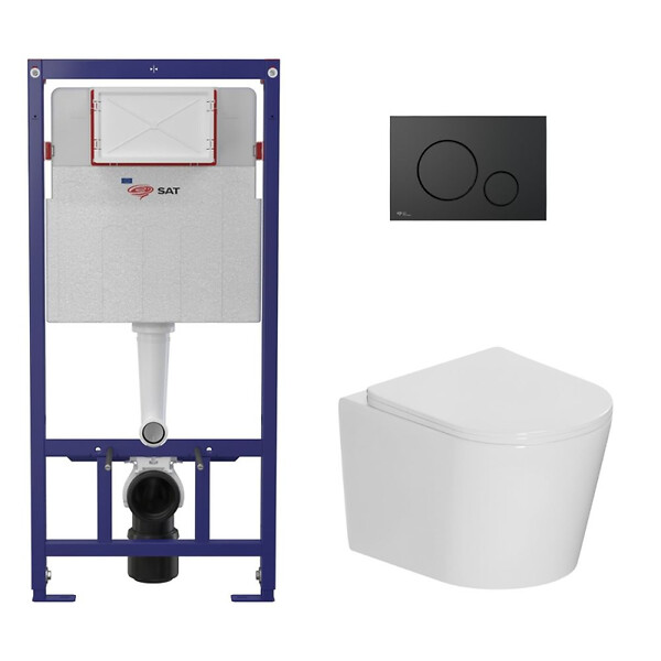 SWISS AQUA TECHNOLOGIES - Pack WC bâti-support léger 112 cm ECO 2L Swiss Aqua Technologies + WC suspendu Ceramia + plaque noir mat (STECE14WT02-FR) - large