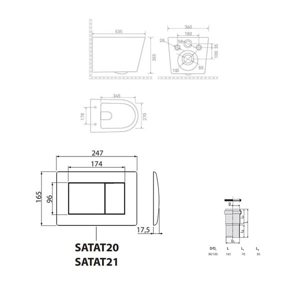 SWISS AQUA TECHNOLOGIES - Pack WC bâti-support léger 112 cm ECO 2L Swiss Aqua Technologies + WC suspendu Ceramia + plaque blanc brillant (STECE14WT01-FR) - large