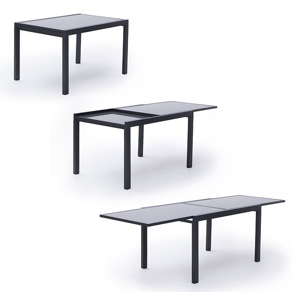 HAPPY GARDEN - Salon de jardin LAMPEDUSA extensible en textilène gris 10 places - aluminium anthracite - large