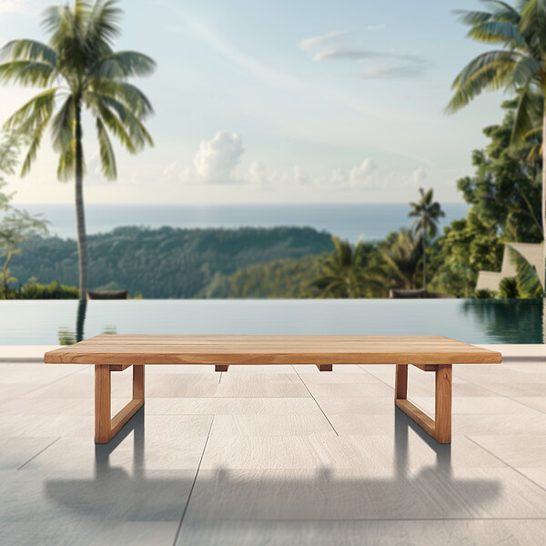 NATUREL - Table basse de jardin en teck massif, 153x72x30,5 cm, pieds-de-table design rectangulaire (NATOFT15372S) - large