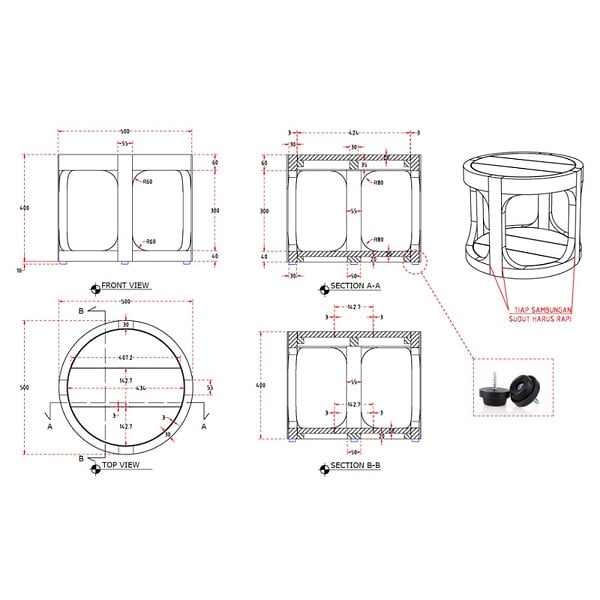 NATUREL - Table d'appoint ronde de jardin en teck massif, 50x50x43 cm, fabrication artisanale, deux plateaux (NATOFTB5050R) - large