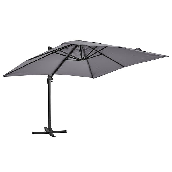 OVIALA - Parasol déporté inclinable 360° 3x3m et 4 dalles à remplir alu gris - Malaga - large