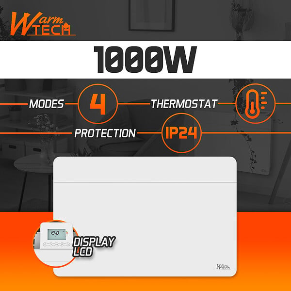 WARM TECH - Chauffage électrique mural 1000W - IP24 - fil pilote 6 ordres - large
