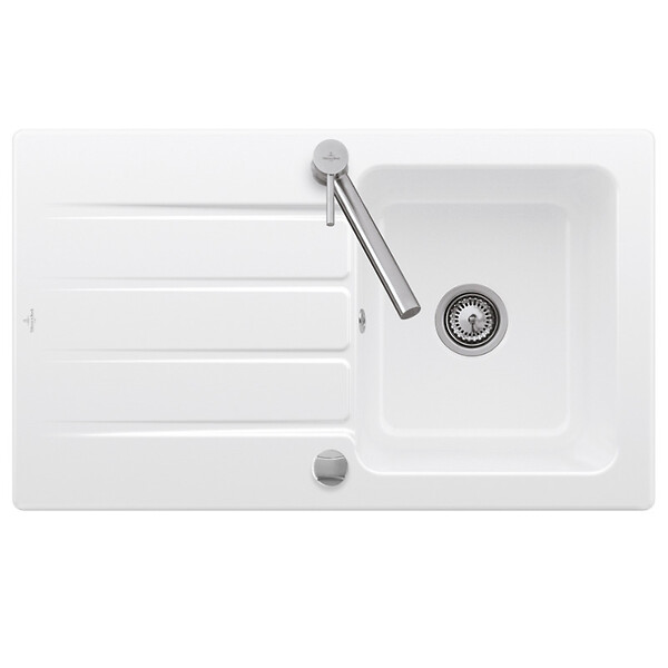 VILLEROY & BOCH - Villeroy & Boch Architectura 50 Evier à encastrer 86x51cm réversible avec vidage automatique, Céramique, Blanc (33501201) - large