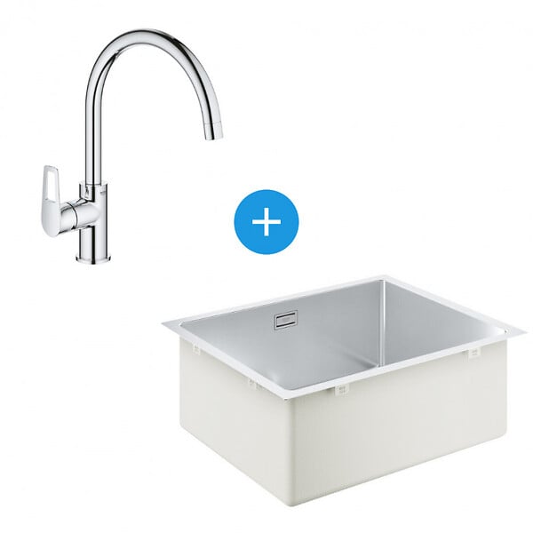 GROHE - Grohe Kit Evier de cuisine K700 sous-plan 540x440mm Acier inoxydable + Mitigeur Bauloop Col de cygne, Chrome (31574SD1-SET1) - large
