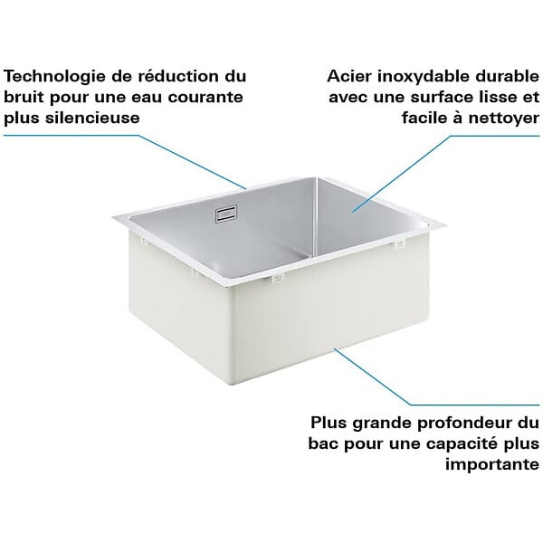GROHE - Grohe Kit Evier de cuisine K700 sous-plan 540x440mm Acier inoxydable + Mitigeur Bauloop Col de cygne, Chrome (31574SD1-SET1) - large