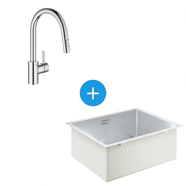 GROHE - Grohe Kit Evier cuisine K700 sous-plan 540x440mm Acier inoxydable + Mitigeur douchette extractible 2 jets (31574SD1-SET5) - large