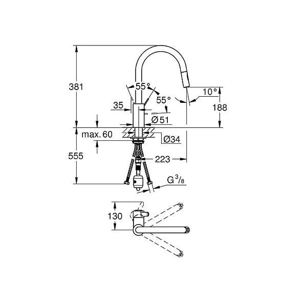 GROHE - Grohe Kit Evier cuisine K700 sous-plan 540x440mm Acier inoxydable + Mitigeur douchette extractible 2 jets (31574SD1-SET5) - large