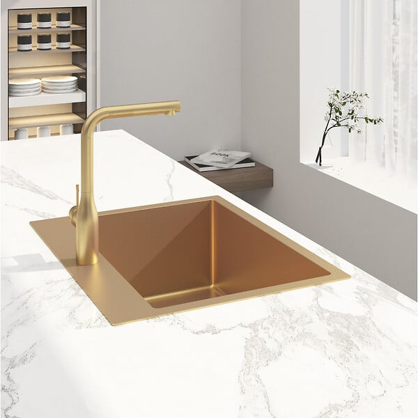 SWISS AQUA TECHNOLOGIES - Swiss Aqua Technologies Aurum Évier de cuisine encastrable inox 304, 1 bac , 55x45x21 cm, Or brossé PVD - large