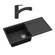 SWISS AQUA TECHNOLOGIES - Swiss Aqua Technologies 100x50 cm évier avec égouttoir réversible en granite à encastrer + mitigeur monocommande avec douchette 2 jets, noir mat - vignette