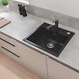 SWISS AQUA TECHNOLOGIES - Swiss Aqua Technologies 100x50 cm évier avec égouttoir réversible en granite à encastrer + mitigeur monocommande avec douchette 2 jets, noir mat - vignette