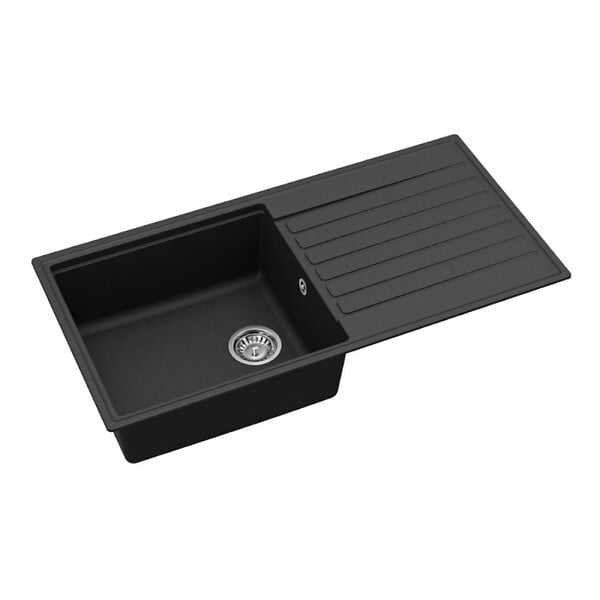SWISS AQUA TECHNOLOGIES - Swiss Aqua Technologies 100x50 cm évier avec égouttoir réversible en granite à encastrer + mitigeur monocommande avec douchette 2 jets, noir mat - large