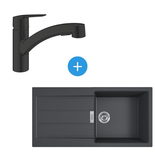 FRANKE - Franke Set Sirius Evier de cuisine en Tectonite 1000x500mm Noir mat + START mitigeur monocommande avec douchette (S2D611-100C-START1) - large