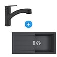 FRANKE - Franke Set Sirius Evier de cuisine en Tectonite 1000x500mm Noir mat + START mitigeur monocommande avec douchette (S2D611-100C-START1) - vignette