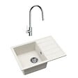 SWISS AQUA TECHNOLOGIES - Swiss Aqua Technologies 62x44 cm évier avec égouttoir réversible en granite à encastrer + mitigeur avec douchette 2 jets, blanc (SATSINKGE2W-SET1) - vignette