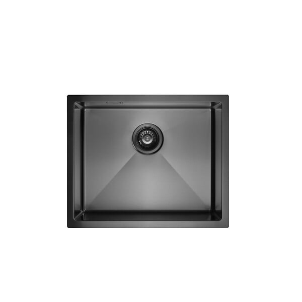 CERAMIA - Ceramia Timeless Évier de cuisine sous plan inox 304, 1 bac, 55x45x21 cm, Gun Metal brossé PVD - large