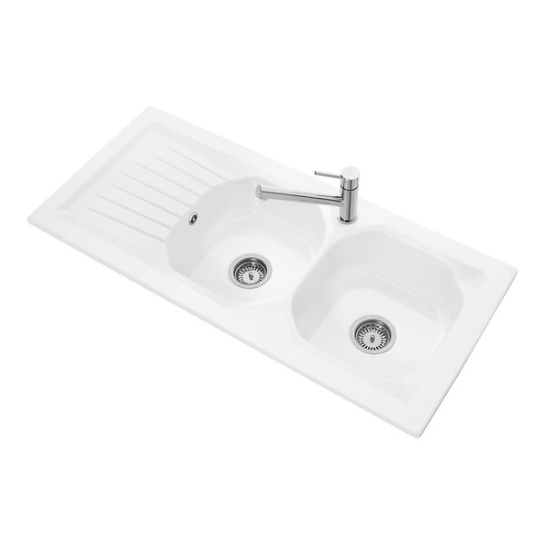 VILLEROY ET BOCH - Villeroy & Boch Windsor Évier à poser 121x61cm, 2 cuves avec égouttoir réversible (33900101) - large
