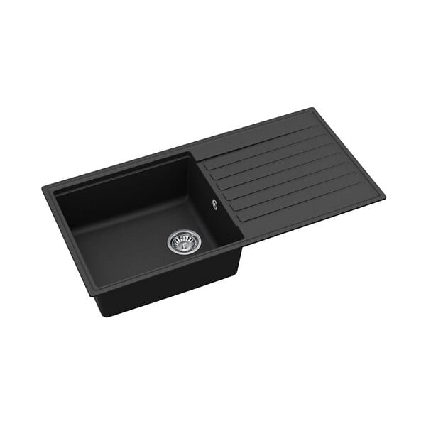 SWISS AQUA TECHNOLOGIES - Swiss Aqua Technologies 100x50 cm évier avec égouttoir réversible en granite à encastrer + mitigeur aérateur Neoperl®, noir mat (SATSINKGQK103B-S1) - large