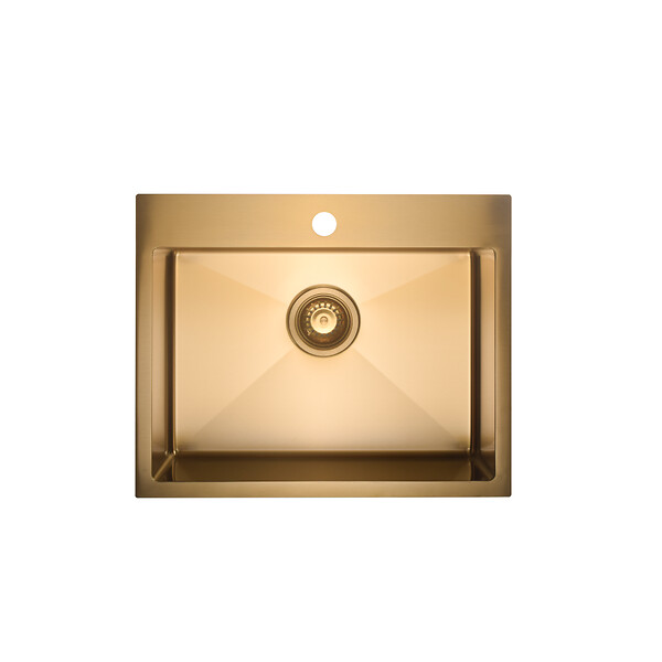 CERAMIA - Ceramia Timeless Évier de cuisine encastrable inox 304, 1 bac , 55x45x21 cm, Or brossé PVD - large