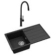 SWISS AQUA TECHNOLOGIES - Swiss Aqua Technologies 76x44 cm évier avec égouttoir réversible en granite à encastrer + mitigeur aérateur Neoperl®, noir mat (SATSINKGE3B-SET1) - vignette