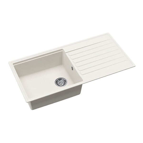 SWISS AQUA TECHNOLOGIES - Swiss Aqua Technologies 100x50 cm évier avec égouttoir réversible en Granite, à encastrer, blanc (SATSINKGQK103W) - large