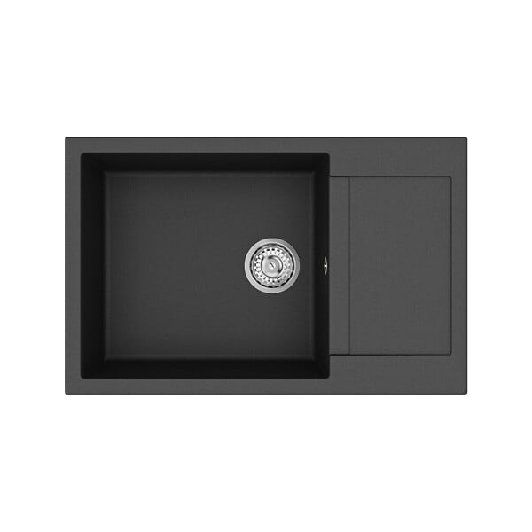 SWISS AQUA TECHNOLOGIES - Swiss Aqua Technologies 78x50 cm évier avec égouttoir réversible en Granite, à encastrer, noir (SATSINKGQT105B) - large