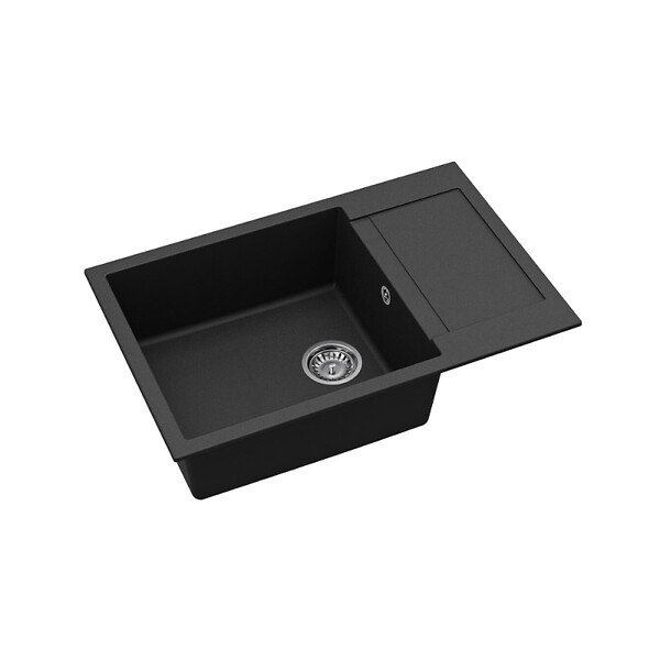 SWISS AQUA TECHNOLOGIES - Swiss Aqua Technologies 78x50 cm évier avec égouttoir réversible en Granite, à encastrer, noir (SATSINKGQT105B) - large