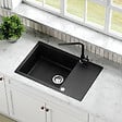 SWISS AQUA TECHNOLOGIES - Swiss Aqua Technologies 78x50 cm évier avec égouttoir réversible en Granite, à encastrer, noir (SATSINKGQT105B) - vignette