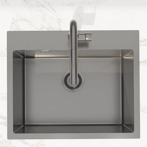 SWISS AQUA TECHNOLOGIES - Swiss Aqua Technologies Aurum Évier de cuisine encastrable inox 304, 1 bac, 55x45x21 cm, Gun Metal brossé PVD - large