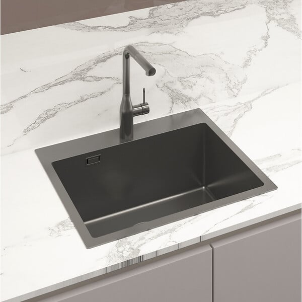 SWISS AQUA TECHNOLOGIES - Swiss Aqua Technologies Aurum Évier de cuisine encastrable inox 304, 1 bac, 55x45x21 cm, Gun Metal brossé PVD - large