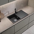 SWISS AQUA TECHNOLOGIES - Swiss Aqua Technologies 76x44 cm évier avec égouttoir réversible en Granite, à encastrer, noir (SATSINKGE3B) - vignette