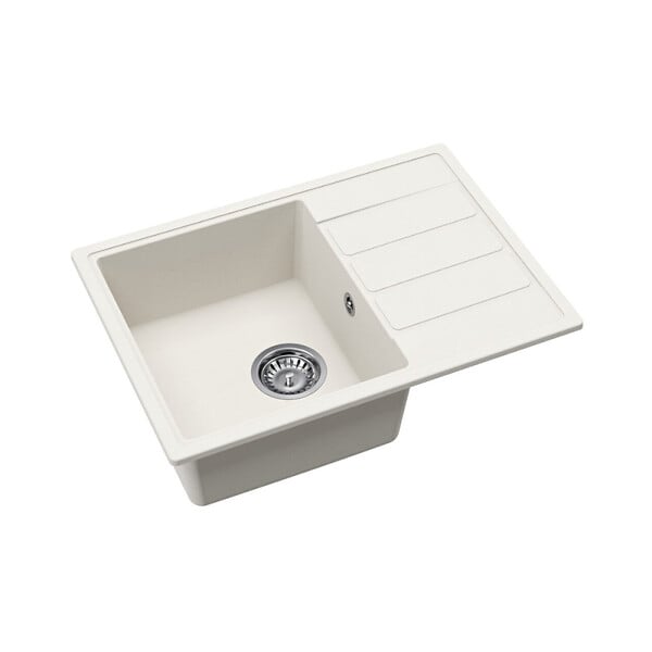 SWISS AQUA TECHNOLOGIES - Swiss Aqua Technologies 62x44 cm évier avec égouttoir réversible en granite à encastrer + mitigeur à bras pivotant, 2 jets, blanc (SATSINKGE2W-SET2) - large