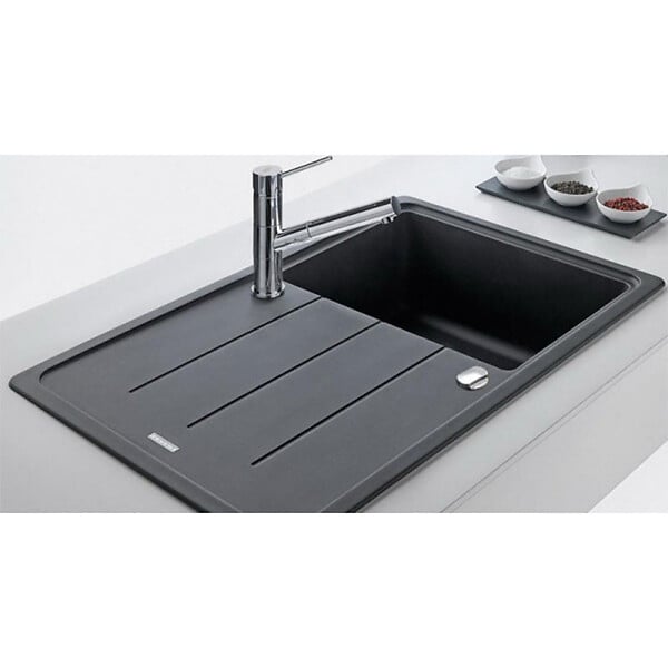 FRANKE - Franke Basis BFG 611-97 Evier 97x50cm avec égouttoir réversible, Fragranit +, Onyx (BFG611-97ON) - large
