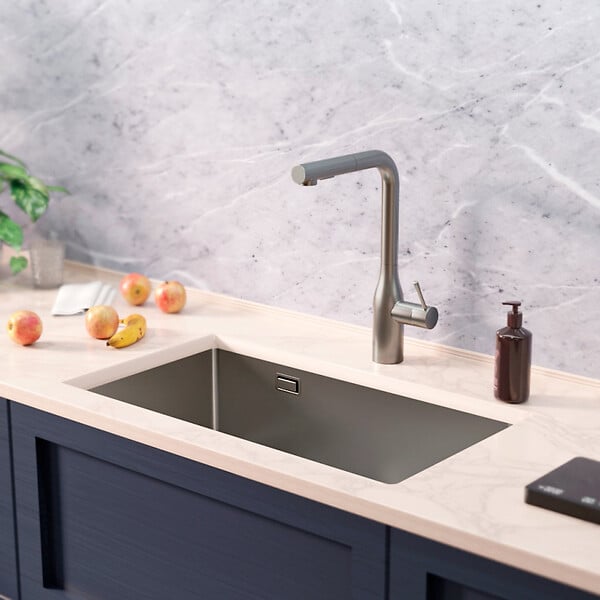 CERAMIA - Ceramia Timeless Évier de cuisine sous plan en inox 304, 68x45x21 cm, Gun Metal brossé PVD - large