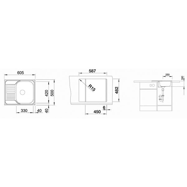 BLANCO - Blanco Lot de 6 éviers TIPO 45 S Mini en Acier inoxydable, égouttoir réversible 60,5x50cm avec siphon inclus (516524-GVP06) - large