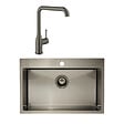 SWISS AQUA TECHNOLOGIES - Swiss Aqua Technologies /Grohe, Set Aurum Évier de cuisine encastrable inox, 68x45x21 cm + Essence Mitigeur monocommande, Gun Metal brossé - vignette