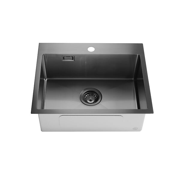CERAMIA - Ceramia Timeless Évier de cuisine encastrable inox 304, 1 bac, 55x45x21 cm, Gun Metal brossé PVD - large